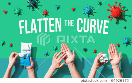 Flatten the Curve theme with person washing their hands 64926573