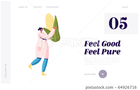 Canning Products Industry Website Landing Page. Young Woman in White Robe Carry Huge Corn. Factory Worker Prepare Vegetables to be Canned. Healthy Food Web Page Banner Cartoon Flat Vector Illustration 64926716