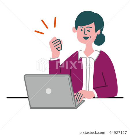 Female housewife computer guts pose 64927127