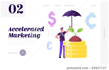 Corporate Responsibility, Social Citizenship Website Landing Page. Businessman Holding Umbrella Care of Green Plant Corporate Responsibility, Social Citizenship Website Landing Page. Businessman Holding Umbrella Care of Green Plant 64927137