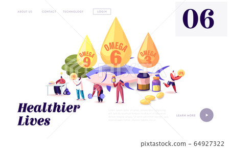 Omega Fats Website Landing Page. People Take Products and Vitamins with Polyunsaturated Fatty Acids 64927322