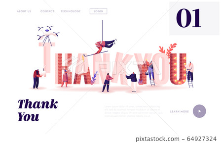 Thanking Website Landing Page. Male and Female Characters Set Up, Painting and Decorate Huge Word Thank You Thanking Website Landing Page. Male and Female Characters Set Up, Painting and Decorate Huge Word Thank You 64927324