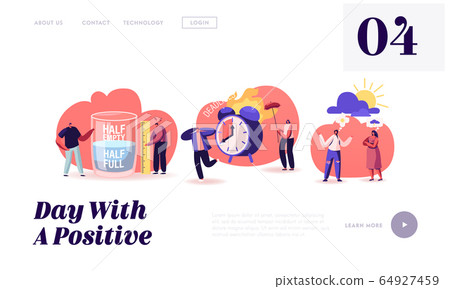 Positive and Negative Thinking Pessimist and Optimist People Website Landing Page. Half Full or Empty Glass with Water 64927459