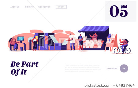 Newspaper Producing Stages Website Landing Page. Polygraphic Process in Modern Printing House, Selling in Booth on Street. Press Media Retail Business Web Page Banner. Cartoon Flat Vector Illustration Newspaper Producing Stages Website Landing Page. Polygraphic Process in Modern Printing House, Selling in Booth on Street. Press Media Retail Business Web Page Banner. Cartoon Flat Vector Illustration 64927464