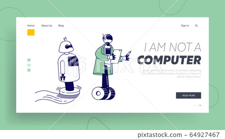 Ai Artificial Intelligence. Futuristic Technologies, Automation Landing Page. Robots Help Human Working in Office Ai Artificial Intelligence. Futuristic Technologies, Automation Landing Page. Robots Help Human Working in Office 64927467