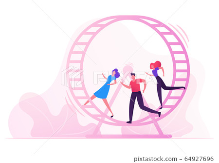 Looping Life and Daily Routine Work Concept. Tired Stressed Business People Running inside of Huge Hamster Wheel. Useless Effort, Rat Race, Team Work Cooperation. Cartoon Flat Vector Illustration Looping Life and Daily Routine Work Concept. Tired Stressed Business People Running inside of Huge Hamster Wheel. Useless Effort, Rat Race, Team Work Cooperation. Cartoon Flat Vector Illustration 64927696