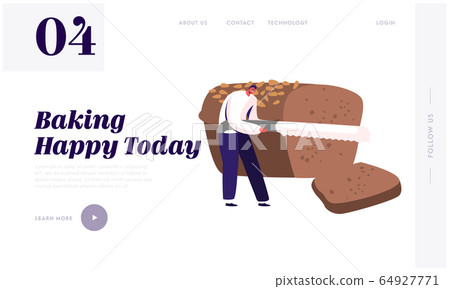 People Eating or Buying Bakery Website Landing Page. Tiny Man Slicing Huge Brown Tommy with Knife, Baked Production and Fresh Bread for Breakfast Web Page Banner. Cartoon Flat Vector Illustration People Eating or Buying Bakery Website Landing Page. Tiny Man Slicing Huge Brown Tommy with Knife, Baked Production and Fresh Bread for Breakfast Web Page Banner. Cartoon Flat Vector Illustration 64927771