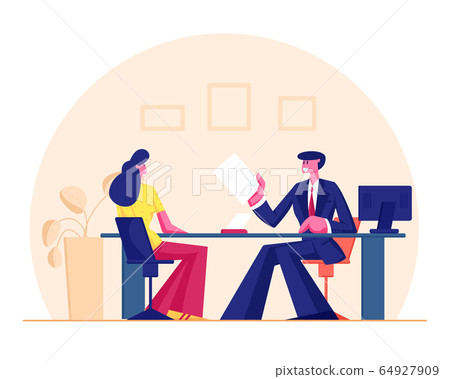 Young Woman Sitting in Bank Office Taking Loan or Mortgage in Real Estate Agency Manager Character Sit at Desktop with Document Communicate with Client Discussing Deal Cartoon Flat Vector Illustration Young Woman Sitting in Bank Office Taking Loan or Mortgage in Real Estate Agency Manager Character Sit at Desktop with Document Communicate with Client Discussing Deal Cartoon Flat Vector Illustration 64927909