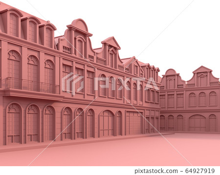 Classical style townhouse with coral pink color 3d render 64927919