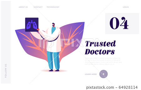 Tuberculosis or Pneumonia Disease Website Landing Page. Pulmonology Specialist Male Doctor Holding X-ray Image Tuberculosis or Pneumonia Disease Website Landing Page. Pulmonology Specialist Male Doctor Holding X-ray Image 64928114
