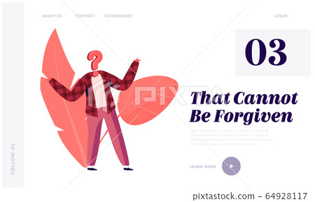 Hypocrisy and Identity Website Landing Page. Unrecognizable Anonymous Person with Question Mark Instead of Head Shrug 64928117