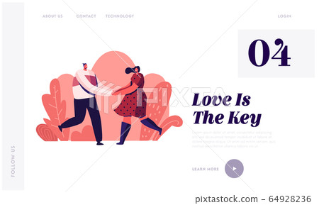 Happy Couple Outdoors Sparetime Website Landing Page. Cheerful Man and Woman Spend Time Together Holding Hands 64928236