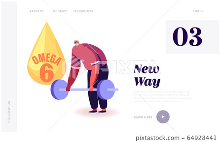 Aged Person High Energy Power and Vitality, Healthy Nutrition Website Landing Page. Good Looking Senior Man 64928441