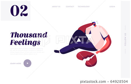 End of Love and Loving Relations, Divorce Website Landing Page. Depressed Heartbroken Man Sitting on Ground End of Love and Loving Relations, Divorce Website Landing Page. Depressed Heartbroken Man Sitting on Ground 64928504