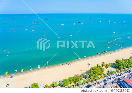 Beautiful tropical beach sea ocean bay and architecture building in Pattaya city Thailand 64928868