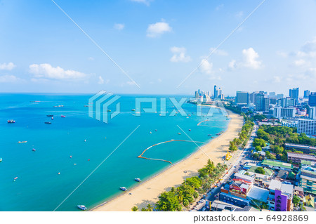 Beautiful tropical beach sea ocean bay and architecture building in Pattaya city Thailand 64928869