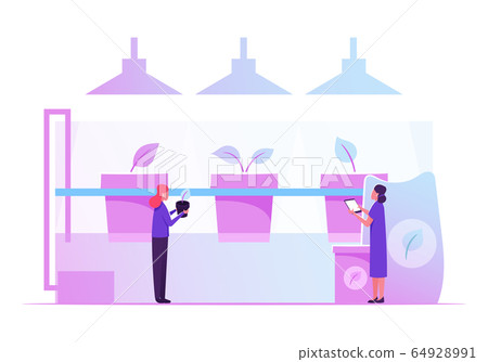 Hydroponics Garden Concept. Farmers Working at Greenhouse with Organic Hydroponic System Growing Vegetable Hydroponics Garden Concept. Farmers Working at Greenhouse with Organic Hydroponic System Growing Vegetable 64928991