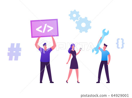 Programmers Team Working on Computer at Web... - Stock Illustration ...