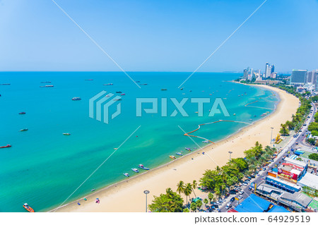 Beautiful tropical beach sea ocean bay and architecture building in Pattaya city Thailand 64929519