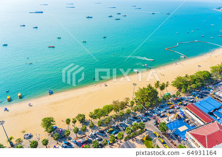 Beautiful tropical beach sea ocean bay and architecture building in Pattaya city Thailand 64931164