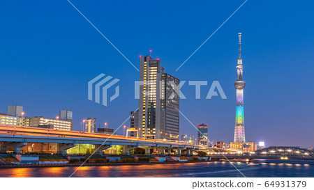 城市景觀：從鹽入公園看東京天空樹的特殊照明 64931379