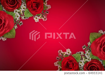 Red roses on a red background Red roses on a red background 64933141