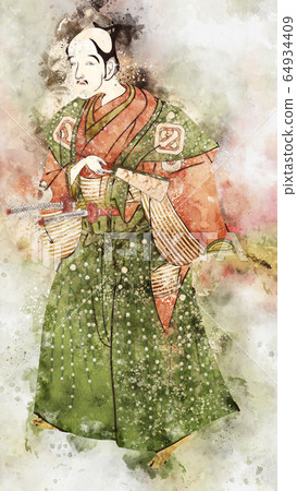 Ukiyo-e samurai 8 watercolor version 64934409