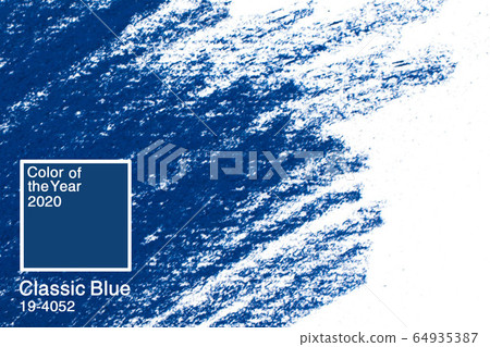 Classic Blue. Color of the Year 2020. Brush stroke of blue paint on white paper. 64935387
