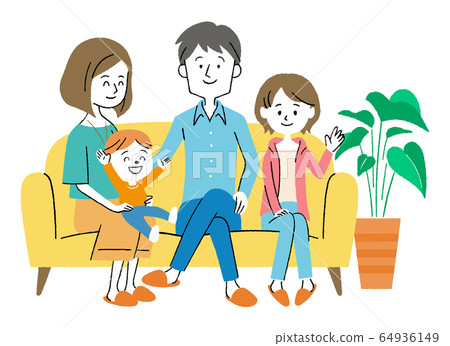 family sitting on the sofa 64936149