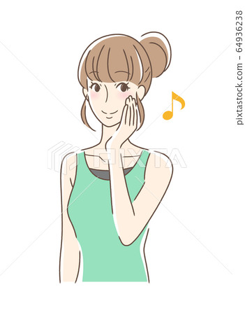 一個微笑著撫摸她的臉頰的女人 一個微笑著撫摸她的臉頰的女人 64936238