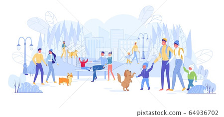 Families Spending Leisure in Partk with Animals. Families Spending Leisure in Partk with Animals. 64936702
