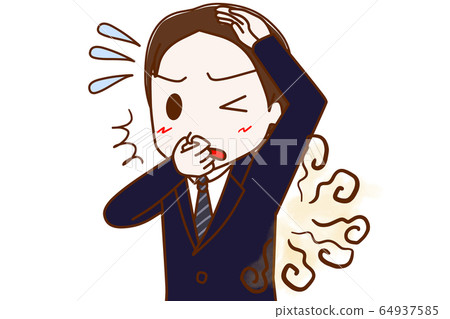 A man in a suit who is worried because his armpit is odorous 64937585