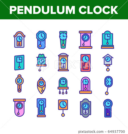 Pendulum Clock Device Collection Icons Set Vector 64937700