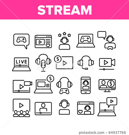 Stream Live Video Collection Icons Set Vector 64937768