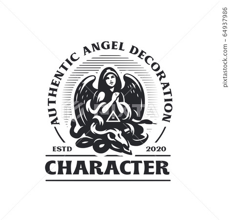 Woman angel in a hood and with wings prays. 64937986