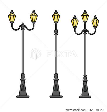 Streetlight vintage lamps with turned on light.