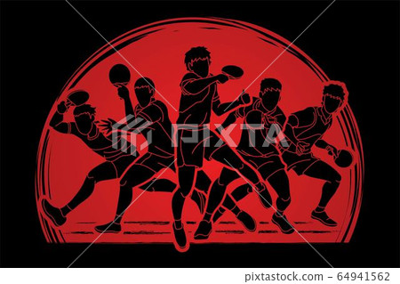 Group of Ping Pong players, Table Tennis players action cartoon sport graphic vector. 64941562