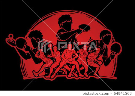 Group of Ping Pong players, Table Tennis players action cartoon sport graphic vector. Group of Ping Pong players, Table Tennis players action cartoon sport graphic vector. 64941563