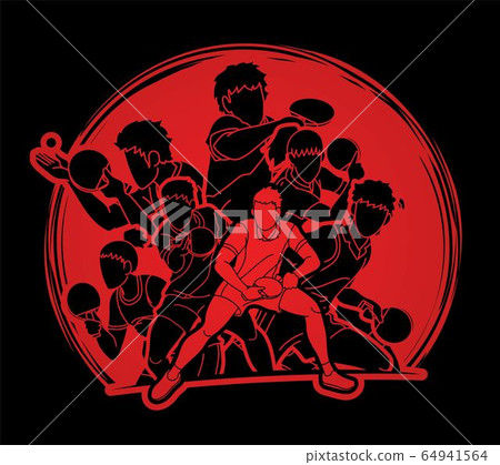 Group of Ping Pong players, Table Tennis players action cartoon sport graphic vector. Group of Ping Pong players, Table Tennis players action cartoon sport graphic vector. 64941564