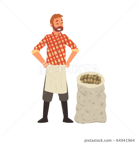 Friendly Male Farmer Selling Fresh Organic Potato at Marketplace Vector Illustration 64941964