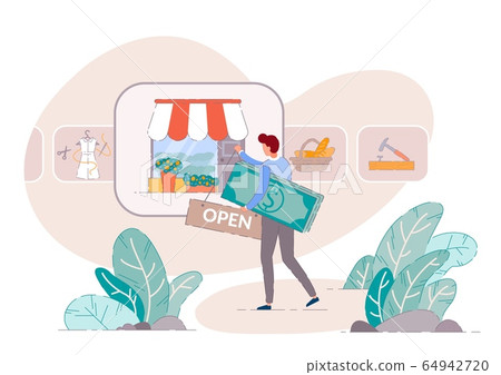 Small business owner open shop Small business owner open shop 64942720