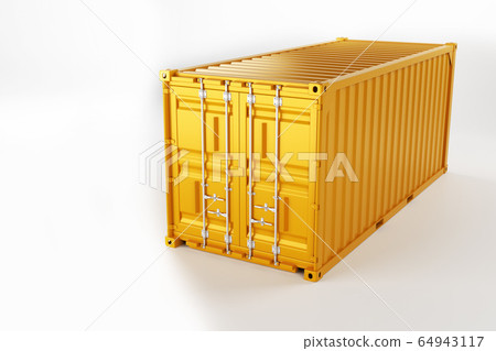 A high quality image of a yellow 20ft shipping container on a white background. A high quality image of a yellow 20ft shipping container on a white background. 64943117