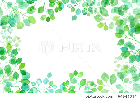 Fresh green looking up, watercolor illustration of branches and leaves shining through the sun, frame background 64944084
