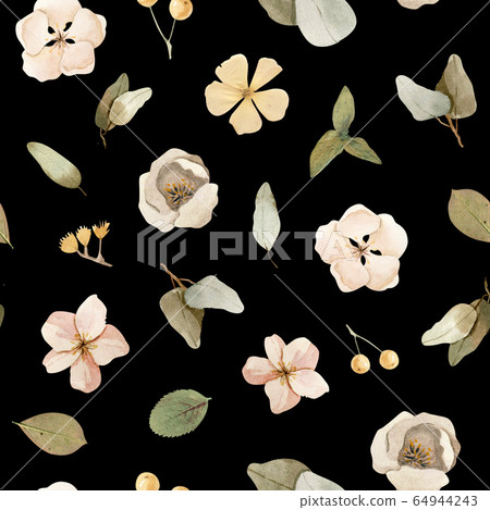 Watercolor purple flowers seamless pattern, background, textures, backdrop Watercolor purple flowers seamless pattern, background, textures, backdrop 64944243