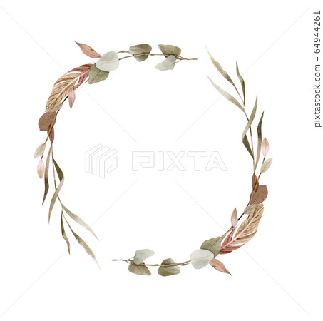 Hand painted Watercolor floral wreath - beautiful boho style. 64944261