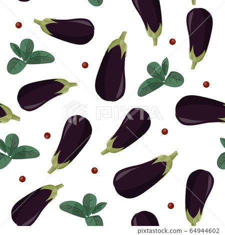 Fresh eggplant seamless pattern. Vegetable aubergine background. Fresh eggplant seamless pattern. Vegetable aubergine background. 64944602