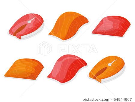 Set of piece fish tuna salmon, fresh minnow steak Set of piece fish tuna salmon, fresh minnow steak 64944967