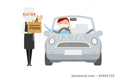 Drive-through shopping woman mask illustration Drive-through shopping woman mask illustration 64945139