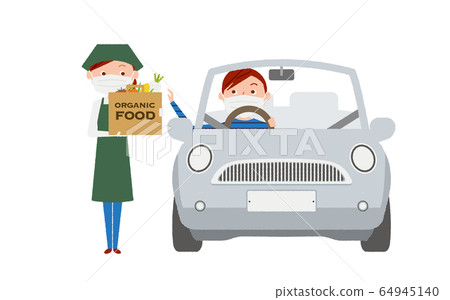 開車穿過蔬菜人面具圖 64945140