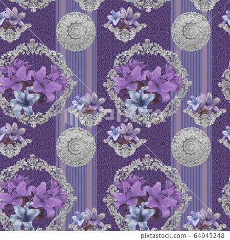 Seamless pattern. Painted flowers and stucco Seamless pattern. Painted flowers and stucco 64945248